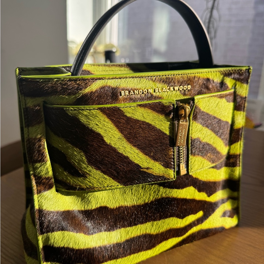 Brandon Blackwood Lime and Brown Zebra Bag